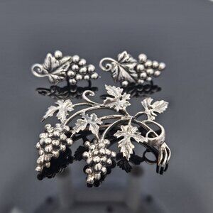925 Sterling Silver Danecraft Dane Craft Bunches of Grapes Earrings Brooch Set